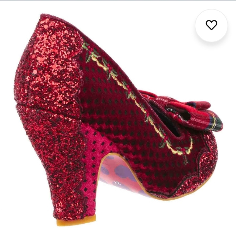New WRAPPED UP PRETTY red glitter Embroidered Christmas Heels, Size 37, US 7 - Picture 6 of 12